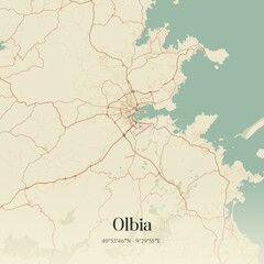 Vintage map of Olbia, Italy.