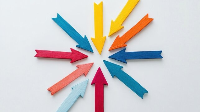 A group of arrows converging toward a single point, representing collaboration, on a white background.