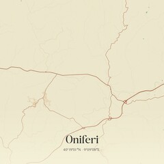 Vintage map of Oniferi, Italy.
