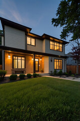 Luxury Modern Home Exterior at Night: Stunning Contemporary Design and Elegant Facade