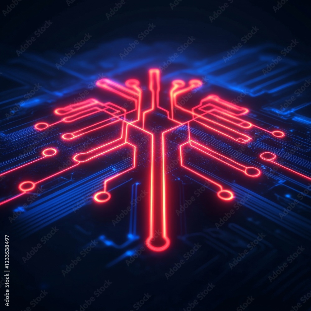 Poster futuristic circuit pattern featuring glowing lines and intricate designs on a digital background, sy