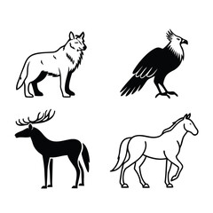 Obraz premium Elegant Animal Silhouette Icons | Minimalist & Aesthetic Wildlife Vector Set | Perfect for Logos, Stickers & Branding | AI-Generated High-Quality Art 