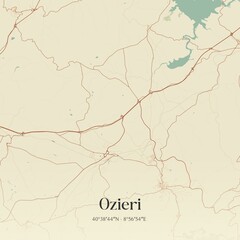 Vintage map of Ozieri, Italy.