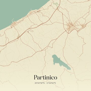 Vintage map of Partinico, Italy.