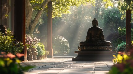 Buddha statue with tranquil background for meditation