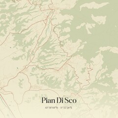 Fototapeta premium Vintage map of Pian Di Sco, Italy.