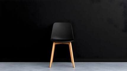 Black chair against dark wall, minimalist interior design, workspace