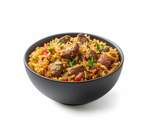 Fototapeta premium Delicious Lamb Rice Bowl: A savory culinary delight!