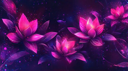 Glowing pink lotus flowers, dark fantasy background, digital art, website header