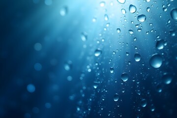 Water Drops Background. Water drops on a deep blue background with gradation and highlights.
