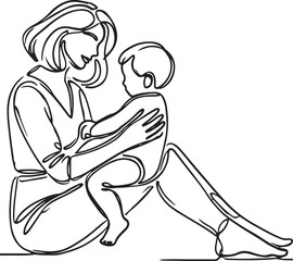Line Drawing of Mother Holding Toddler on Lap