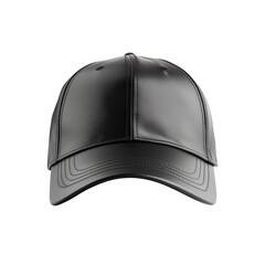 Obraz premium A sleek black leather cap with a structured design,Isolated on white background.