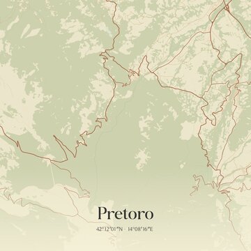 Vintage map of Pretoro, Italy.