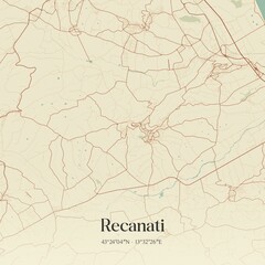 Vintage map of Recanati, Italy.