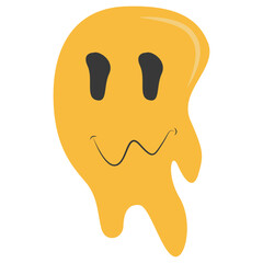 Psychedelic Melting Emoji Face. Vector Illustration in Vintage Design Style