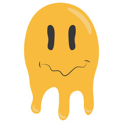 Psychedelic Melting Emoji Face. Vector Illustration in Vintage Design Style