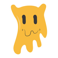Psychedelic Melting Emoji Face. Vector Illustration in Vintage Design Style
