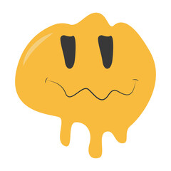 Psychedelic Melting Emoji Face. Vector Illustration in Vintage Design Style