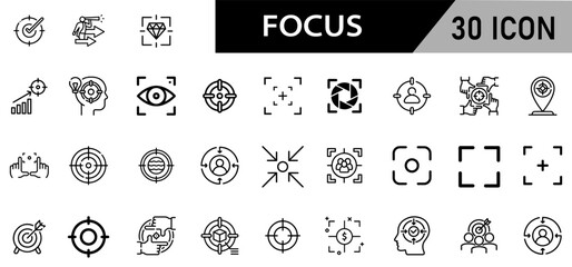 Minimalist Focus Icon Pack | 30 Outline Vector Icons, Editable stroke. 