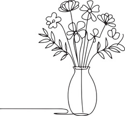 Elegant Line Drawing of Flower Bouquet in Vase