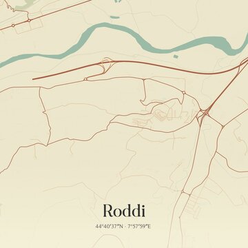 Vintage map of Roddi, Italy.