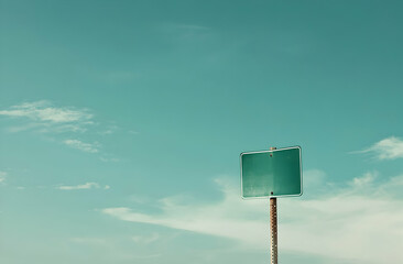 Blank Green Road Sign Under a Teal Sky