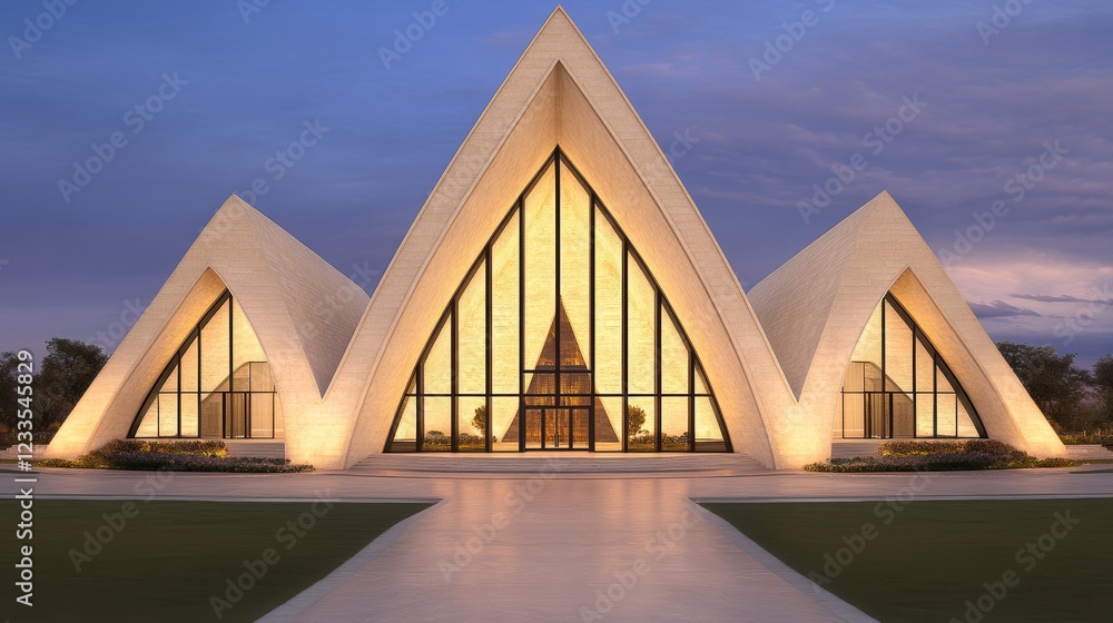 Aufkleber modern architectural design triangular shaped building at dusk