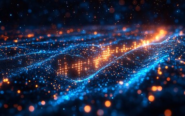 Obraz premium Abstract Blue and Orange Particle Wave Digital Art