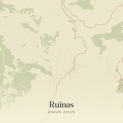 Fototapeta premium Vintage map of Ruinas, Italy.