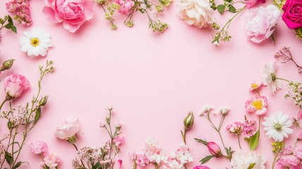 Delicate Pink Flowers Frame Pastel Background