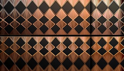 Striking Geometric Luxury Pattern Gold, Rose Gold Black Rhombus Design in a 3D Abstract Scene Elegant and Modern Artwork for Interior Decoration and Branding