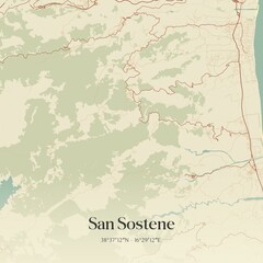Vintage map of San Sostene, Italy.