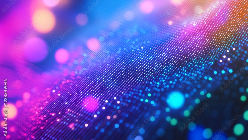 Poster abstract colorful glowing particle wave background.