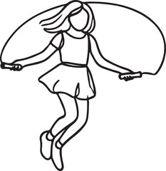 Line Drawing of a Girl Skipping Rope