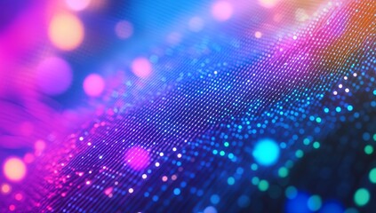 Abstract colorful glowing particle wave background.