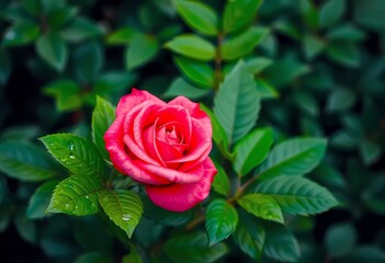 Delicate pink rose with water droplets