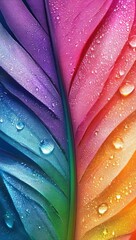 Obraz premium Vibrant rainbow leaf with dew drops.