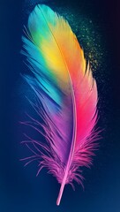 Obraz premium Vibrant rainbow feather on dark background.