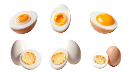 Boiled eggs in many styles on transparent or white background