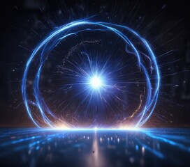 Fototapeta premium Shimmering blue light energy field with sparks and particles, electric aura, glowing light