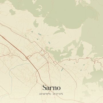 Vintage map of Sarno, Italy.