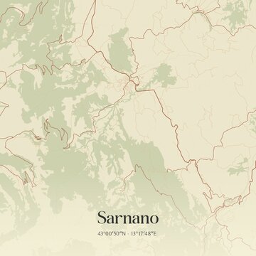 Vintage map of Sarnano, Italy.
