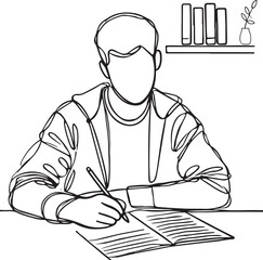 Simple Line Drawing of Student Studying