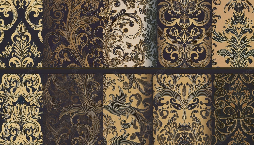 Poster elegant and timeless a stunning collection of seamless vector damask patterns for decorative purpose