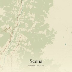 Vintage map of Scena, Italy.