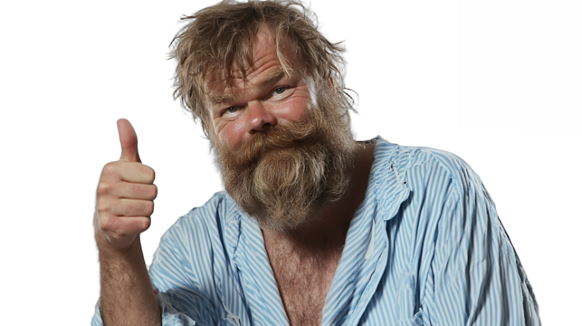 an old man with a long beard in a blue shirt giving a thumbs up sign PNG image, PNG file, Generative art. - Powered by Adobe