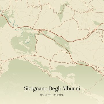 Vintage map of Sicignano Degli Alburni, Italy.