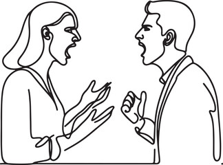 Line Drawing of Couple Arguing and Yelling