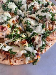 Closeup of gourmet pizza