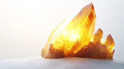 Obraz premium golden crystal cluster on white surface glowing with light